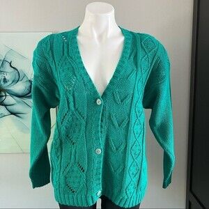 Vintage Knit Knit Green Cardigan Sweater M